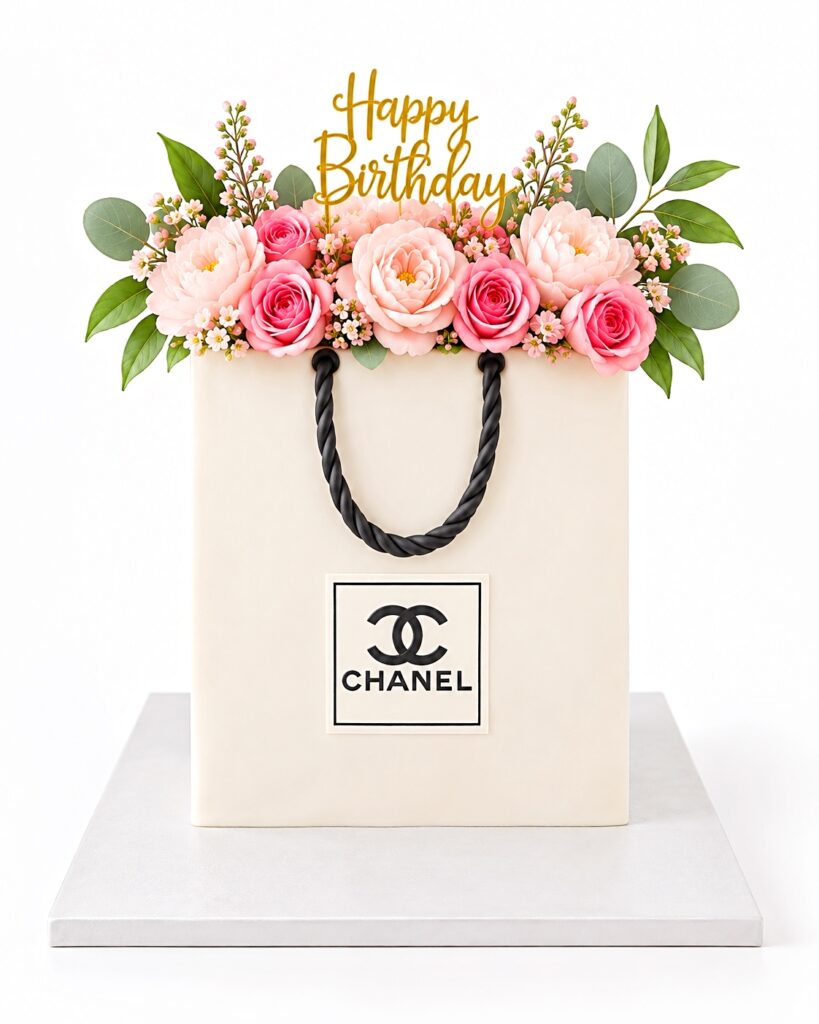 Handbag Inspired Floral Birthday Cake by The Cake Studio NY
