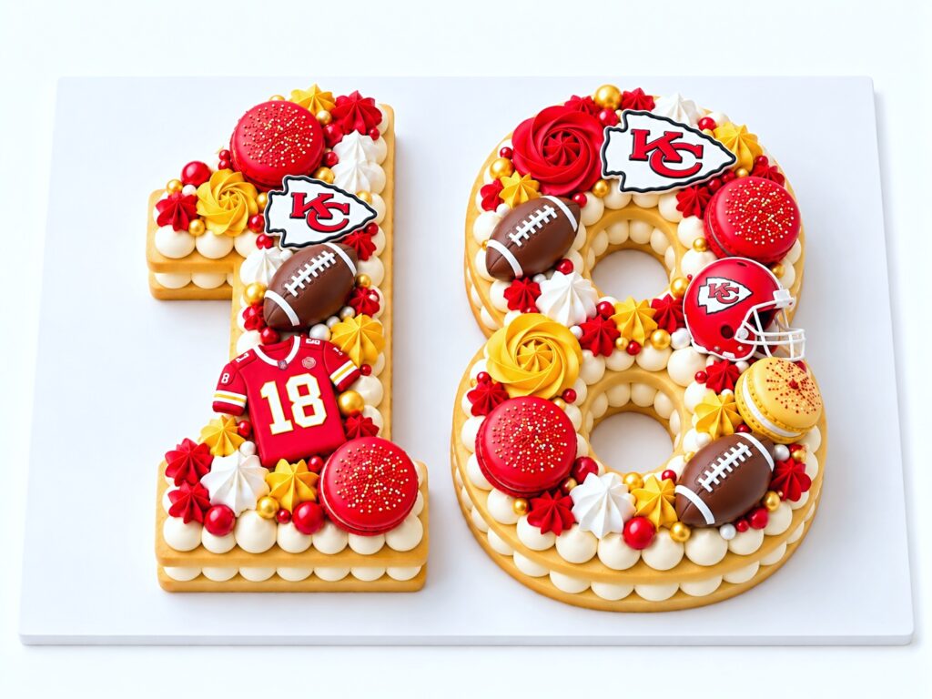 Number 18 Kansas City Chiefs Theme Cookie Tart Cut-Out by The Cake Studio NY