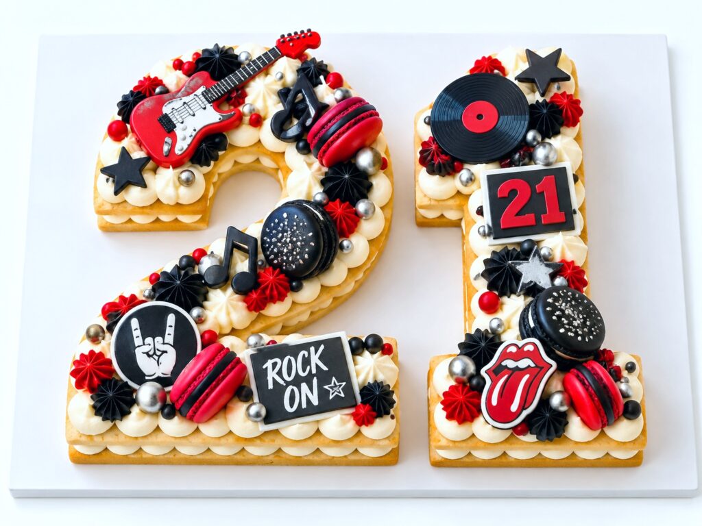 Number 21 Rock & Roll Theme Cookie Tart Cut-Out by The Cake Studio NY