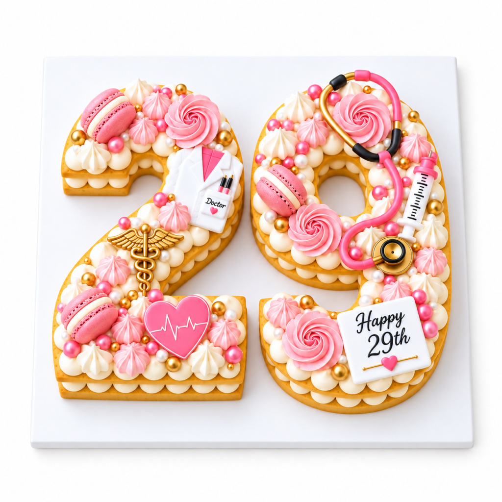 Number 29 Doctor Theme Birthday Cookie Tart Cut-Out by The Cake Studio NY
