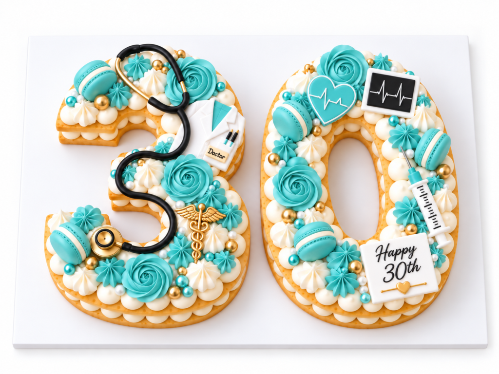Number 30 Doctor Theme Birthday Cookie Tart Cut-Out by The Cake Studio NY