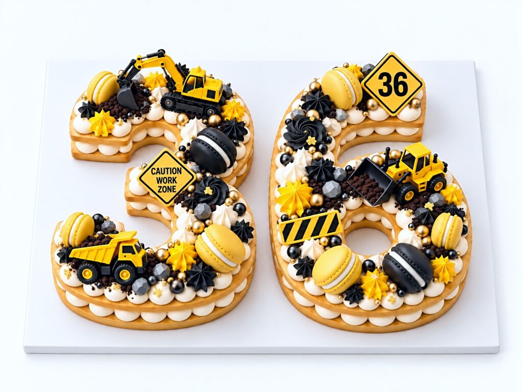 Number 36 Construction Theme Cookie Tart Cut-Out by The Cake Studio NY
