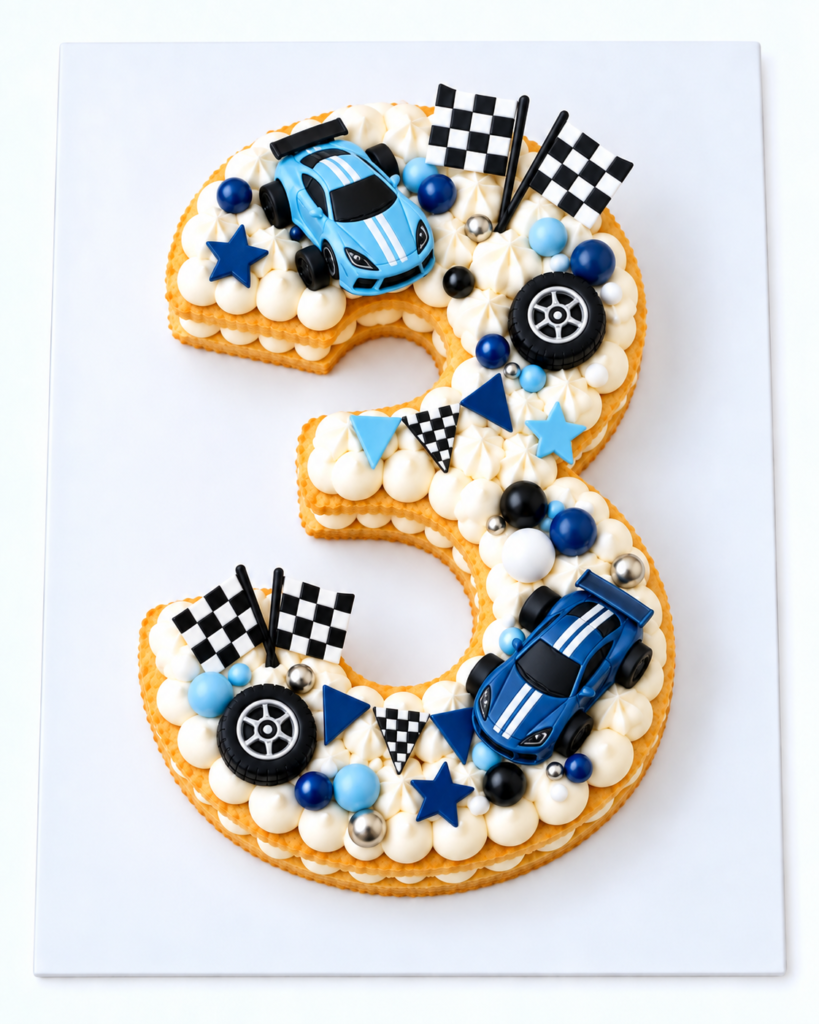 Number 5 Racing Cars Theme Birthday Cookie Tart Cut-Out by The Cake Studio NY