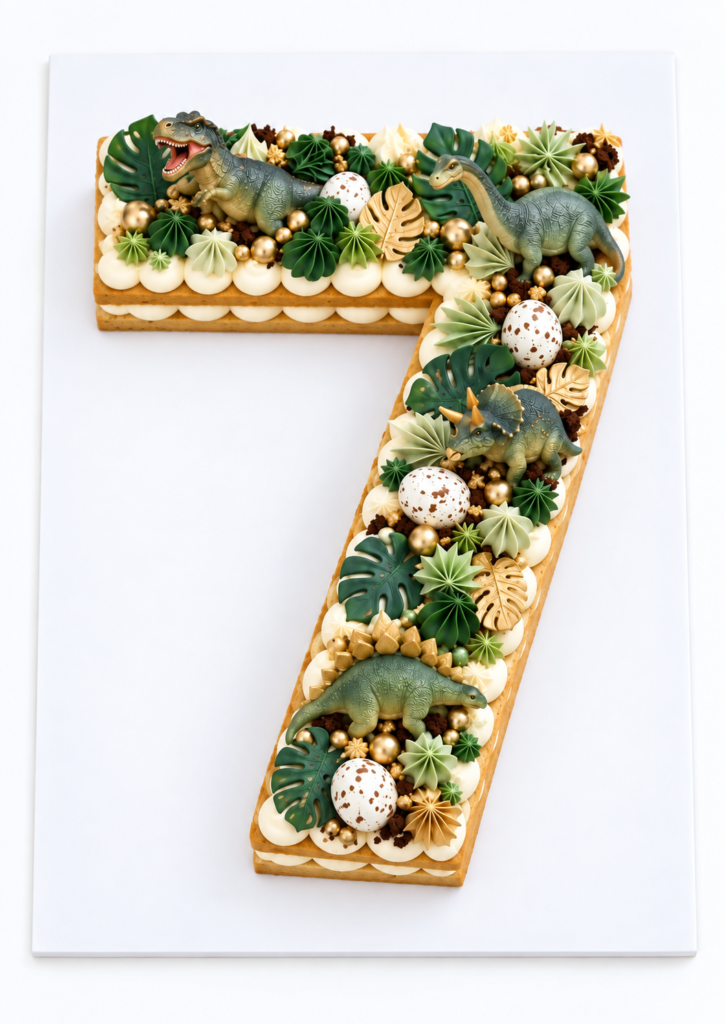 Number 7 Dinosaurs Theme Birthday Cookie Tart Cut-Out by The Cake Studio NY