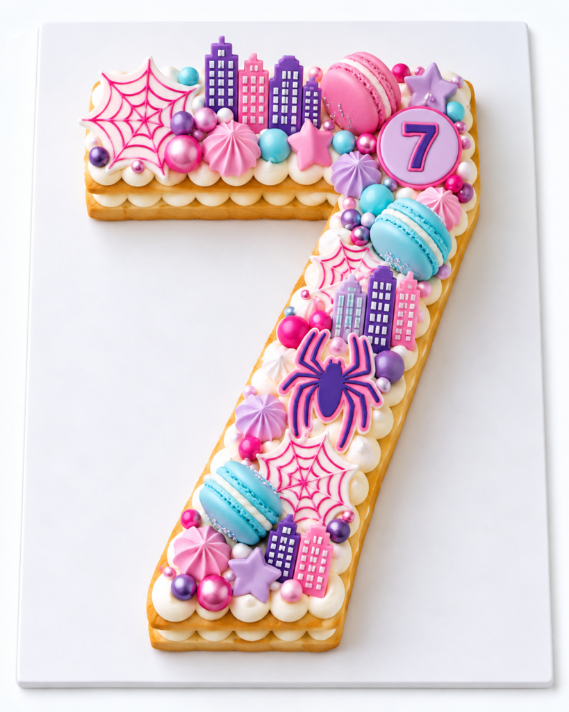 Number 7 Super Girl Theme Birthday Cookie Tart Cut-Out by The Cake Studio NY