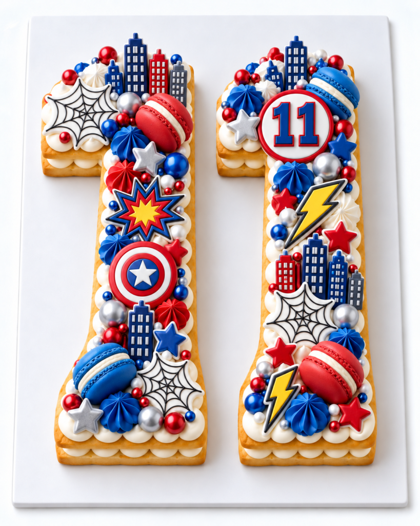Number 11 Boys Super Hero Theme Birthday Cookie Tart Cut Out - The Cake Studio NY