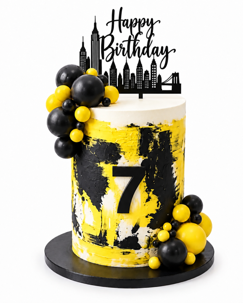 Superhero Kids Birthday Cake Black Gold - The Cake Studio NY